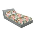 thumbnail image 2 of Tropical Fitted Sheet & Pillow Sham Set, Watercolor Style Monstera Palm Banana Leaves Plain Back Fashion Art, Decorative Printed 2 Piece Bedding Decor, Twinxl, Blush Coral and Caramel, by Ambesonne, 2 of 2