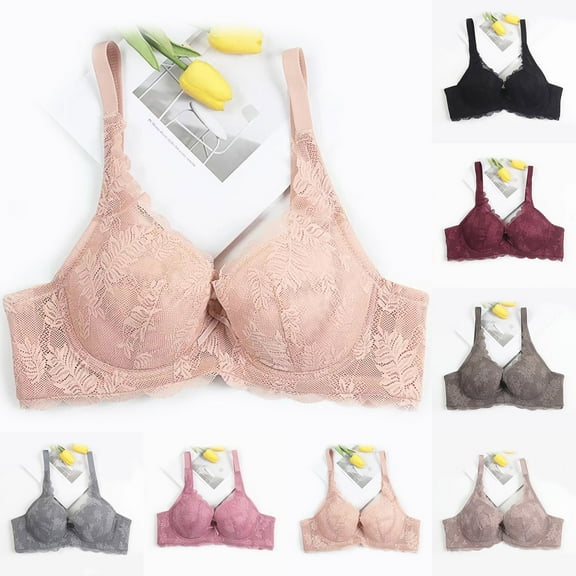 Darzheoy Women's Sexy Lace Bra Sexy Gathering Large Chest Show Small Sponge Free Thin Comfortable Large Size Underwear Rear Buckle Ventilate Bras Bralette 42/95