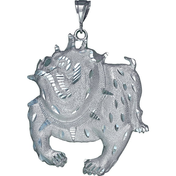 Huge Heavy Sterling Silver Bulldog Pendant Necklace 40 Grams 3.6 Inches with Diamond Cut Finish and 24 Inch Figaro Chain