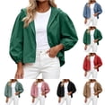 thumbnail image 2 of Qingpeng Womens Lightweight Zipper Up Hooded Jacket Balloon Sleeves Elastic Cuffs Casual Tops for Spring Fall Wear and Outdoor Activities, 2 of 6