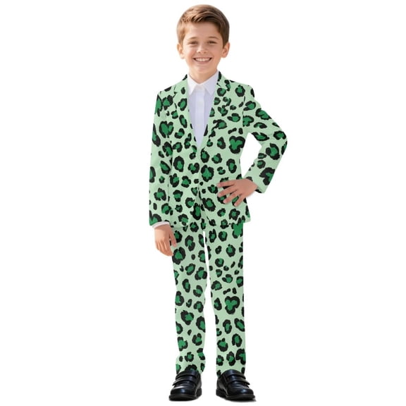 Xoenoiee Green Shamrock Print Boys Suits 2 Piece Formal Suit Set Slim Fit Formal Dress Clothes St. Patrick's Day Ring Bearer Outfit for Kids, Size 5-6 Years