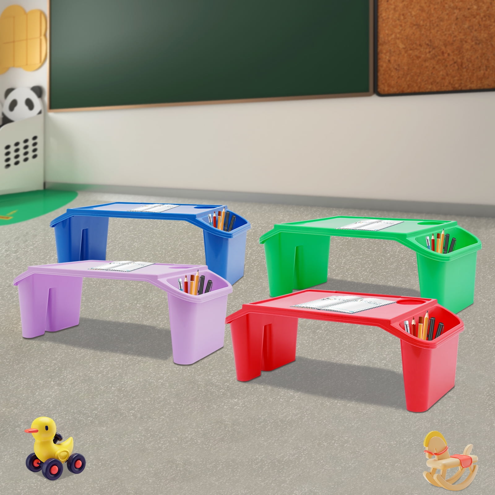 19.69*9.84*7.1in Rectangle Kids Lap Desk Tray Multicolour PP Plastic Breakfast Laptop Trays with Side Pockets