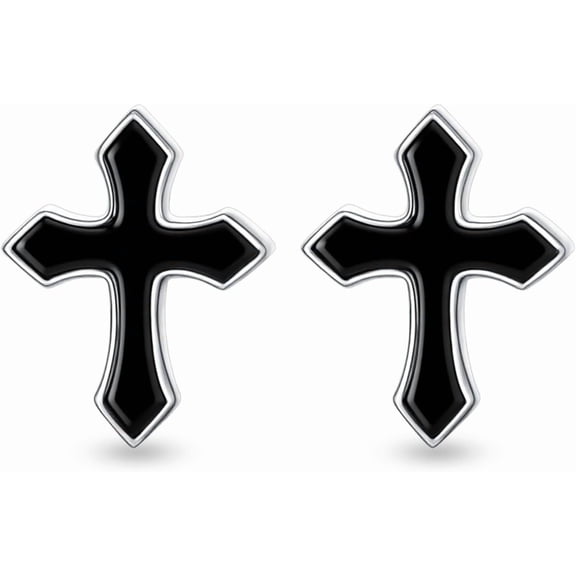 THOYAS Genuine Black Onyx Cross Stud Earrings for Women 925 Sterling Silver Small Cross Earrings Jewelry Gift for Her Wife Mother