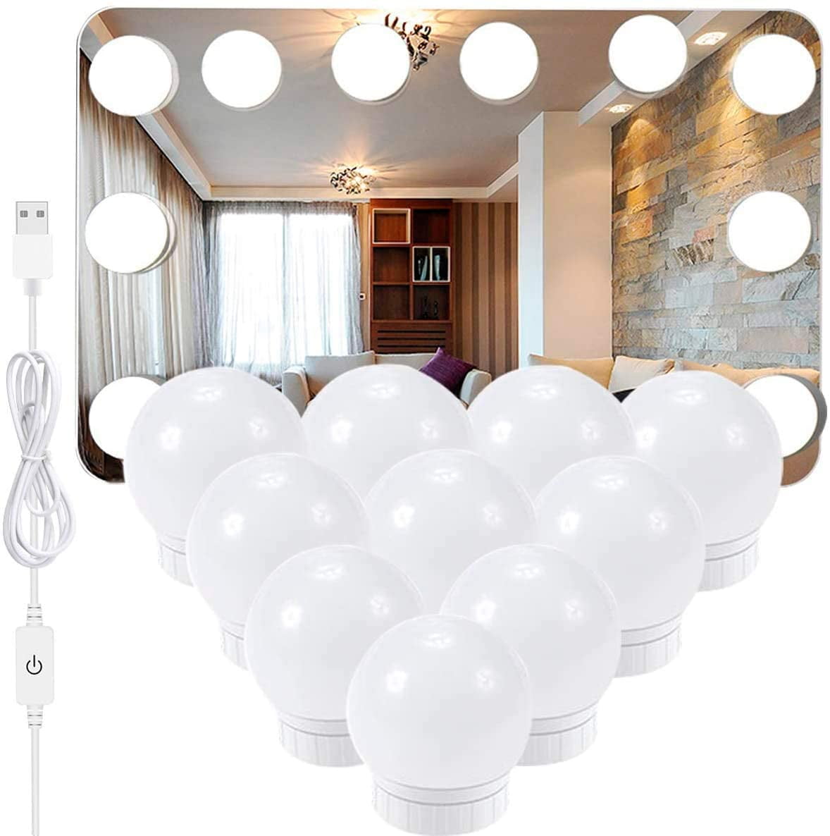 LED Vanity Mirror Lights Promise Dimmable 14 Bulbs DIY Hollywood Lighting Fixture Strip for Live Stream Makeup Dressing Table Bathroom Wall Mirror