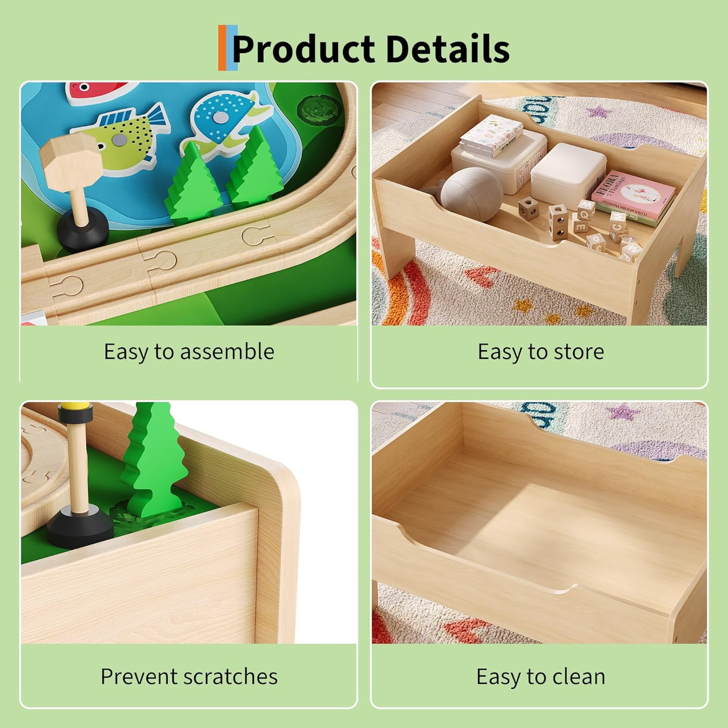 Garvee Wooden ﻿Train Table 31.5 x 22.44 x 15.75", 78 Multicolor Piece, for Toddlers 3+