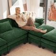 thumbnail image 4 of WACASA 120" Oversized Modular Sectional Sofa Bed, Comfy Cloud Couch w/ 3 Movable Ottoman, 6-Seater Chenille Deep Seat Modern Sofa for Living Room, Green, 4 of 12