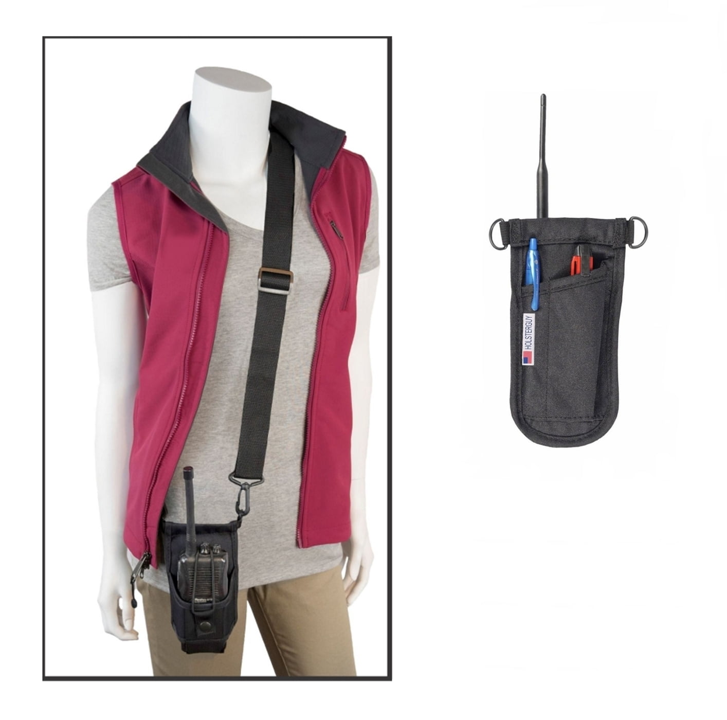 Holsterguy SSRH-500 Shoulder Strap Radio Holster With Adjustable Pouch - Holds Radios 4-3/4" to 8-1/2" Tall - Made in the USA - Black