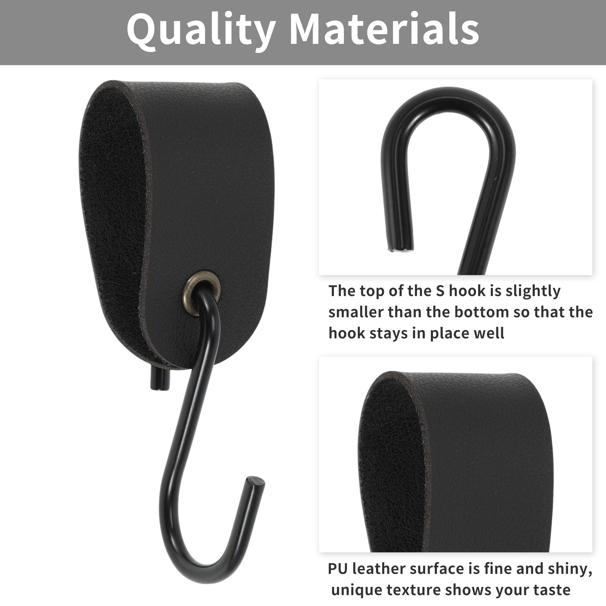Unique Bargains Pack of 5 S Hooks with Leather Loop for Wardrobe All Black