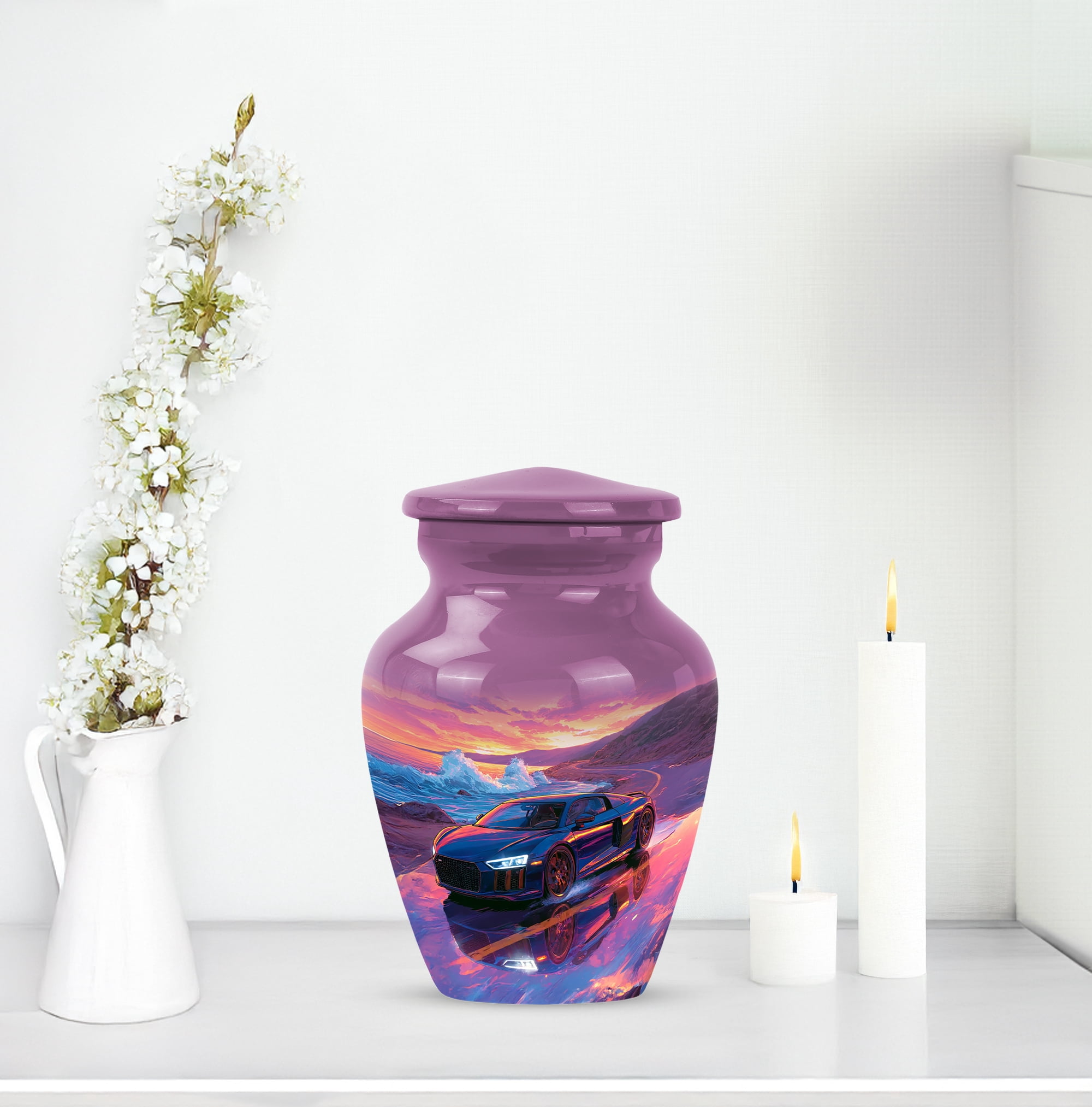 Supercar Tribute Keepsake Urns Set Of 4, Mini Urns For Ashes Adult Male, Small Cremation Urn For Human Ashes, Sports Car Coastal Sunset Memorial Urn,(Size, 3 Inch, 4 Pcs)