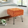 thumbnail image 7 of Home Soft Things Brick Textured Faux Fur Stool Chair, Upholstered Footrest Ottoman with Black Metal Legs and Padded Seat - Burnt Orange - 17''x17''x17'', 7 of 7