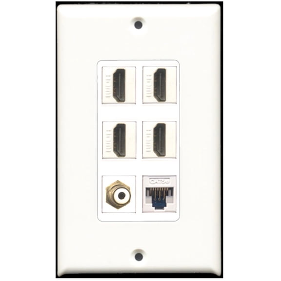 Ultra Spec Cables 4 Port HDMI 1 RCA 1 Cat5e Ethernet Wall Plate DecorZ