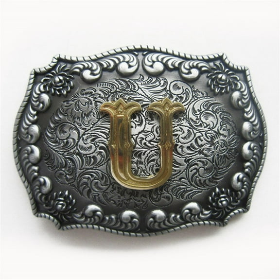 Vintage Style Initial Letter U Cowboy Cowgirl Western Belt Buckle