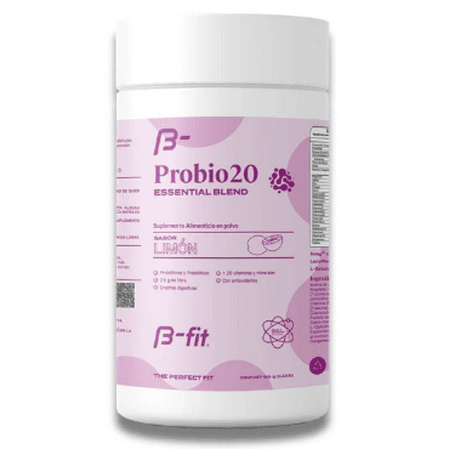 Prebióticos y probióticos en polvo con fibra y 20 vitaminas y minerales. Sabor Limón ProBio-20 - 150g | B-fit