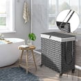 thumbnail image 2 of Laundry Hamper with Wheels, No Install Needed, 90L Divided Handwoven Hampers & 2 Removable Liner Bags, Rattan Clothes Laundry Basket with Lid & Handles, Foldable Hampers Gray 18x13x26.4 In, 2 of 8