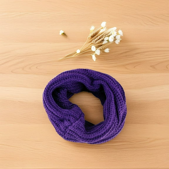 Women Winter Warm One Circle Knit Wool Blend Cowl Scarf Shawl Thick Neckerchief (Purple)