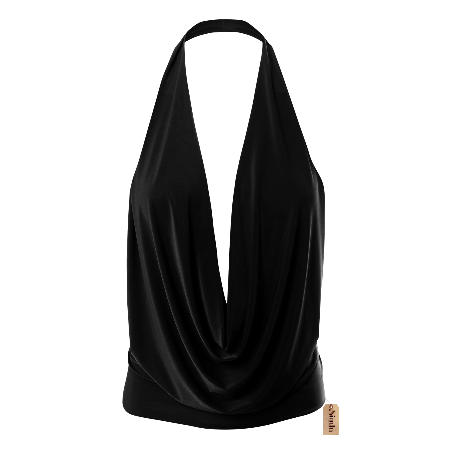 Simlu Womens Lightweight Sexy Drape Backless Cowlneck Low Cut