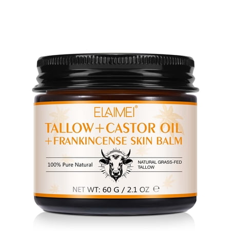Tallow + Castor Oil + Frankincense Skin Balm, Deep Hydration & Anti-Aging Facial Moisturizer, 2.1 oz