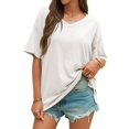 thumbnail image 3 of Summer V Neck Women Short Sleeved Solid T Shirt Tops, 3 of 6