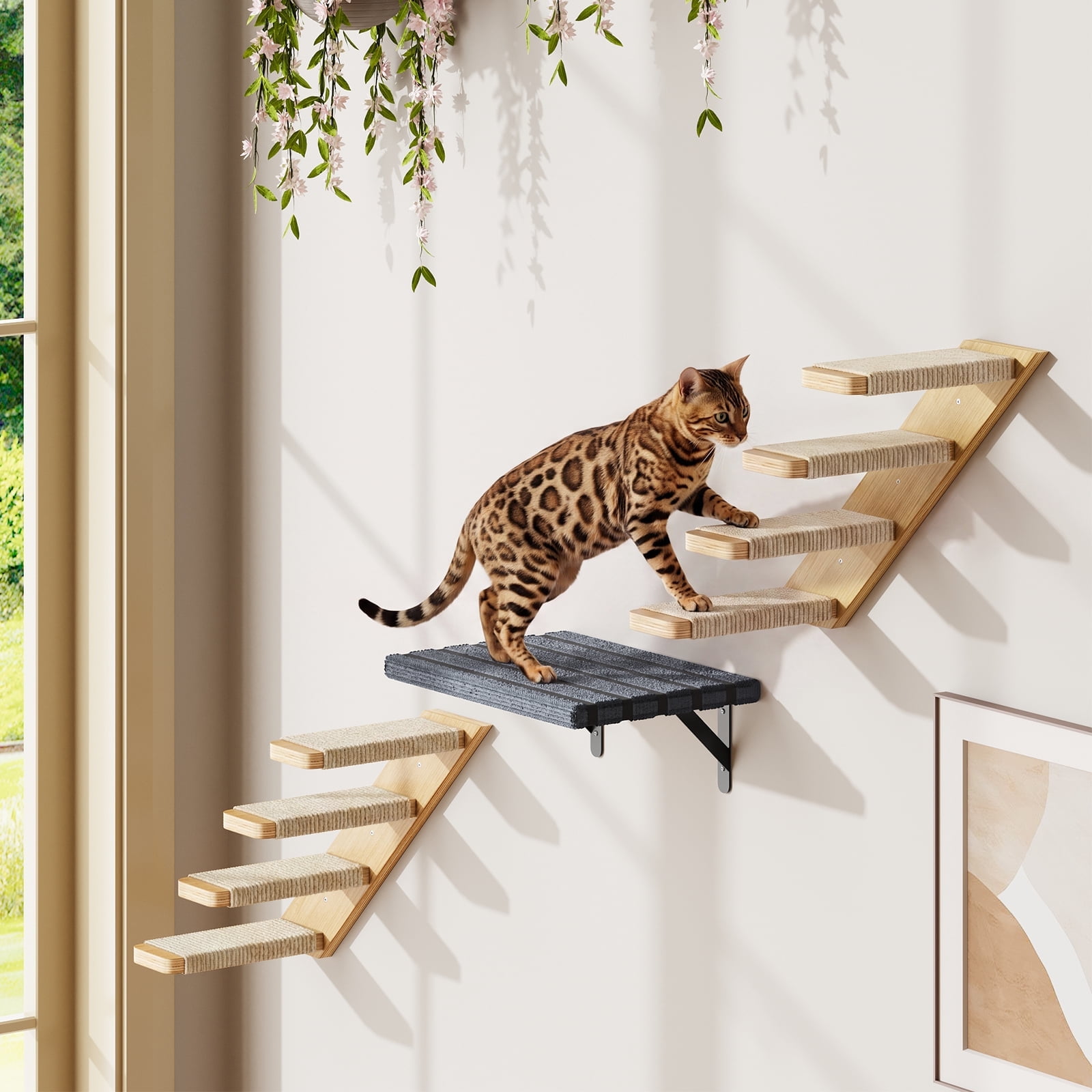 Fairy Wall Mounted Cat Shelves with Felt Platform, 2 Pack Cat Climbing Steps with Sisal Scratch Pads