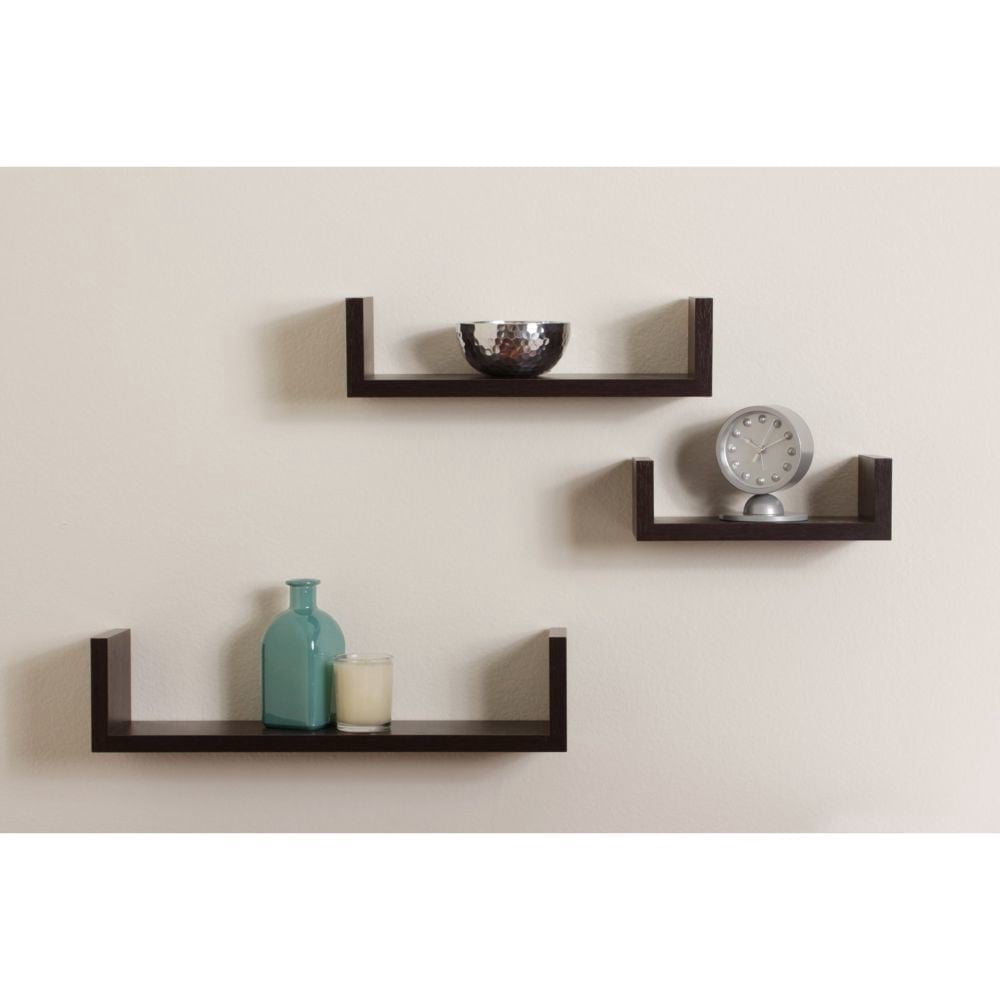 Danya B Floating 'U' Laminated Walnut Veneer Shelves (set Of 3)