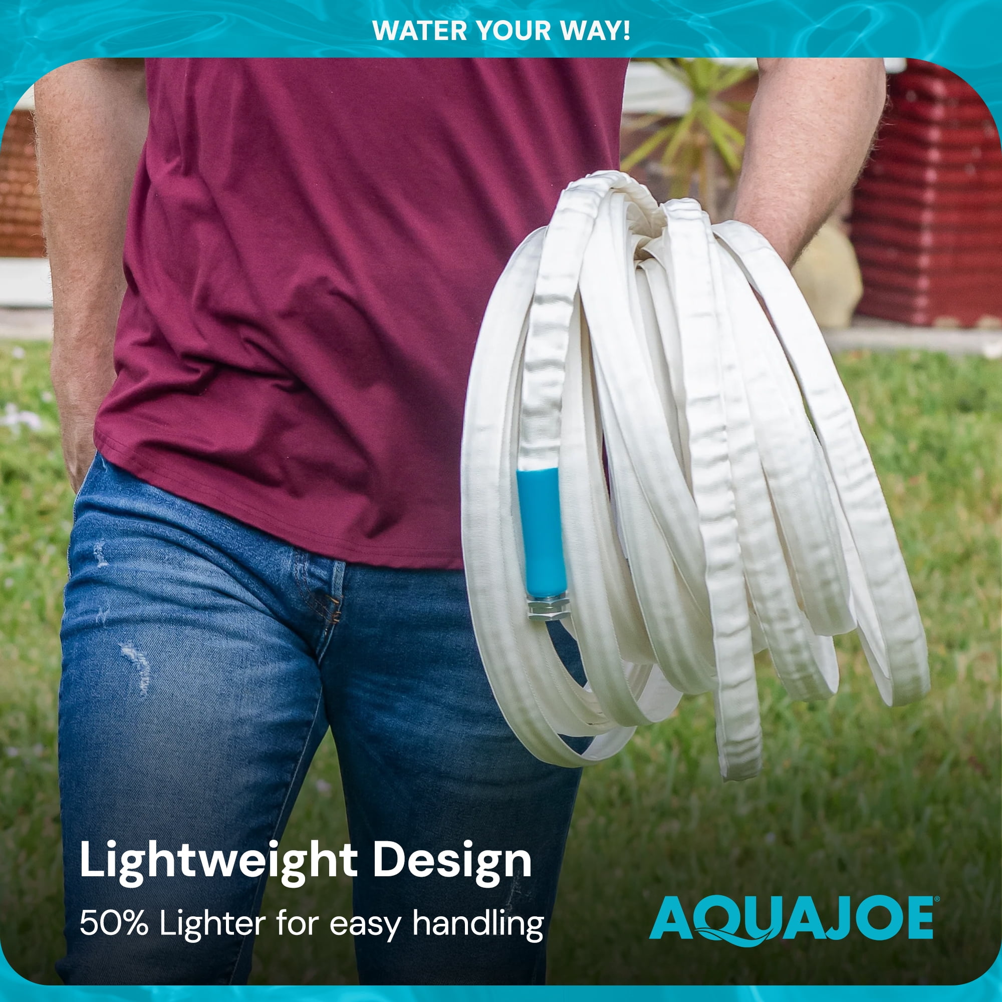 Aqua Joe 50' Expandable RV Hose with Flexible Marine-Grade Fiber Jacket, AJFJH50-58-RV