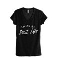 thumbnail image 1 of Living My Best Life Women's Fashion Relaxed V-Neck T-Shirt Tee Heather Black X-Large, 1 of 2