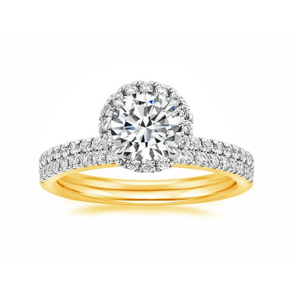 Arista 2-1/2 Carat T.W. Round Swarovski Diamond Halo Bridal Set by Yellow plated Sterling Silver