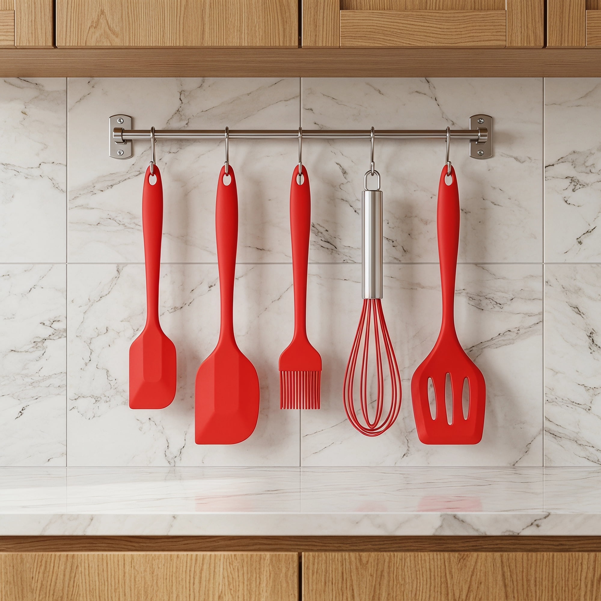 Unique Bargains Spatula Set Heat-Resistant Cooking Utensils Red 5Pcs