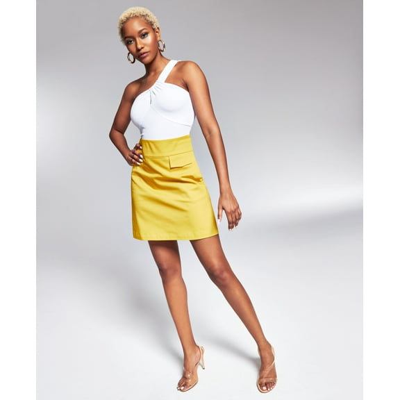 Ade Samuel For Inc Womens Sateen Miniskirt Fresh Lemon XXL