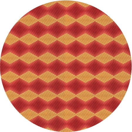 

Ahgly Company Indoor Round Patterned Neon Orange Area Rugs 3 Round