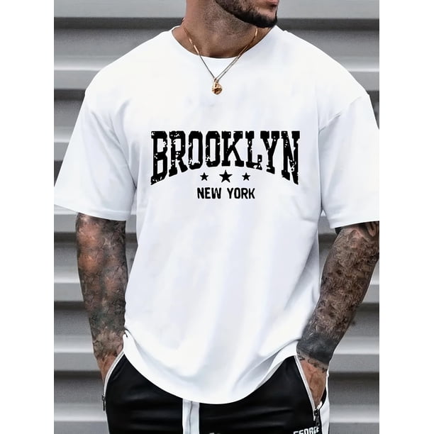Playera Crusher para HombreMen's Crew Neck Graphic T-shirt With Fancy "BROOKLYN" Print, Summer Short Sleeve Top For Men, Men's Soft And Trendy Comfy Tee For Adult, Men, Women, Teen, Teenager, Adoles