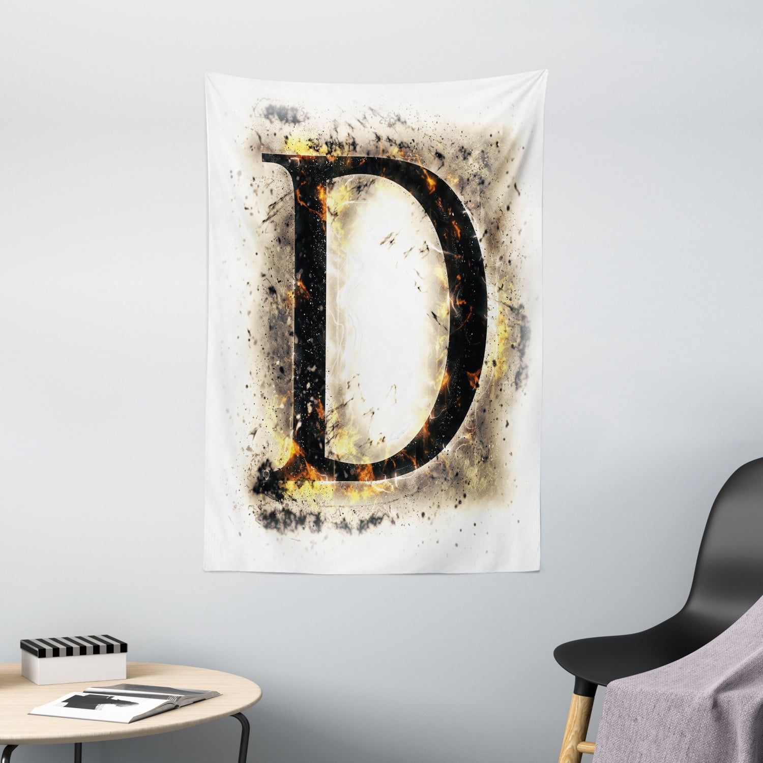 Letter D Tapestry, Evil Blazing Uppercase D in Big Fonts