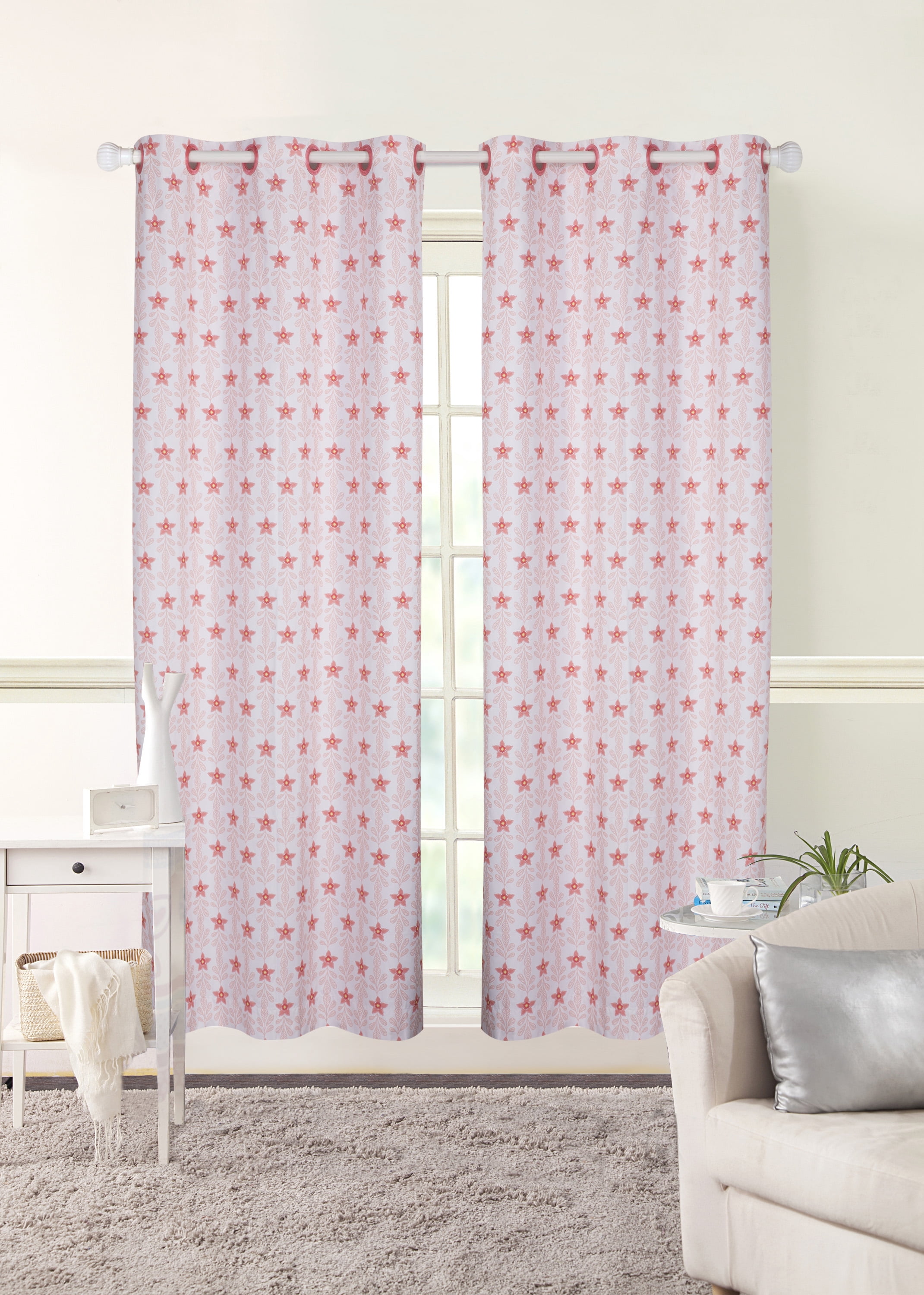 Mainstays Kids Room Darkening Boho Pink Floral Single Grommet Curtain Panel