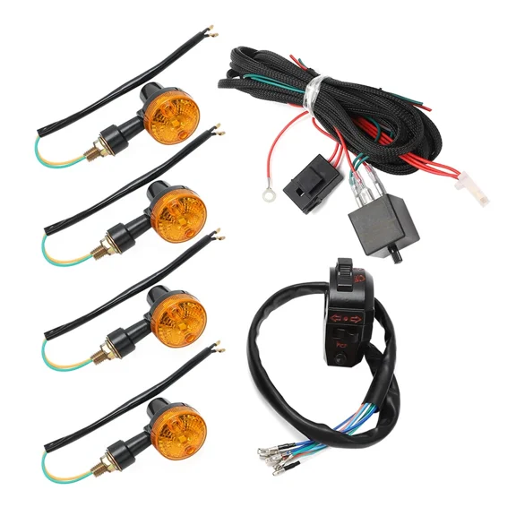 Universal 4-Wire Motorcycle Turn Signal Wiring Harness & Relay Kit - Indicator Light Installation Set