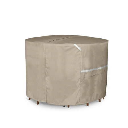 

Covermates Round Dining Table/Chair Set Cover - Premium Polyester Weather Resistant Drawcord Hem Center Hole for an Umbrella Patio Table Covers-Clay