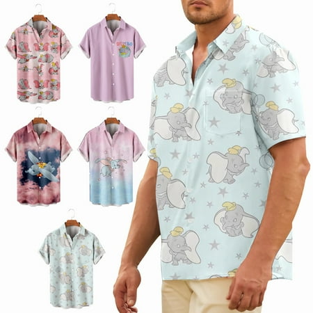 

Adult Kids Elephant Print Collared Hawaiian Shirt Stylish Polyester Blouses Sizes Kids-Adult Unisex