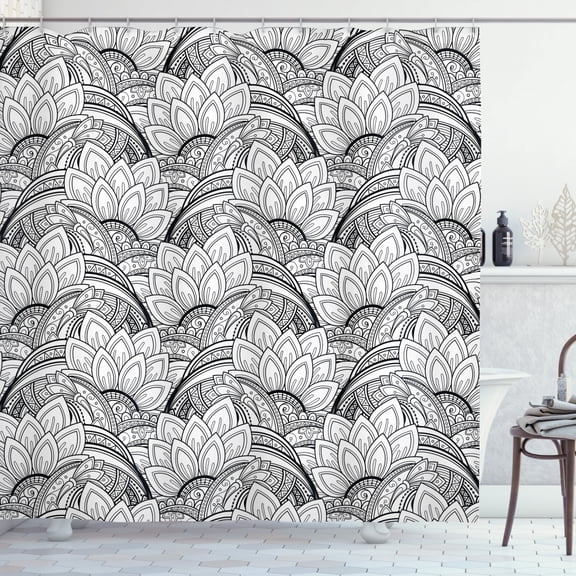 Ambesonne Floral Shower Curtain, Paisley Petals, 69"Wx70"L, Black and White