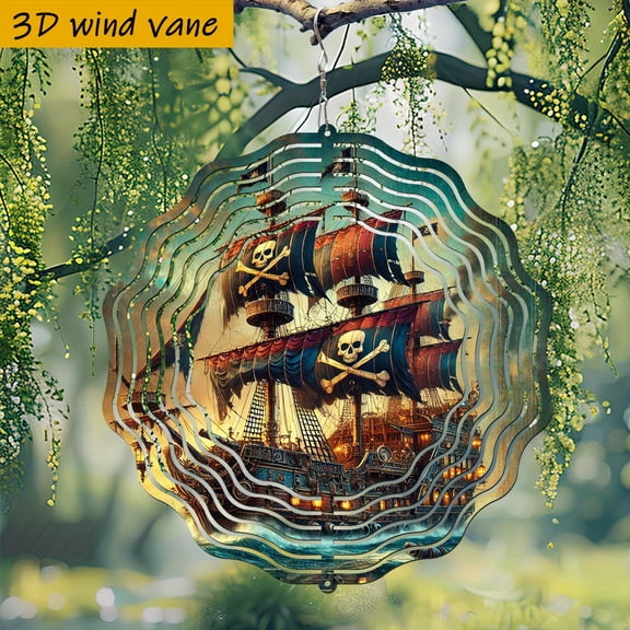 HELLOYOUNG Spring Mandala Wind Spinner 10in 3D Iron Sun Catcher, 360 Rotating Rainbow Stainless Steel Pirate Ship Design Garden Art Decor for Outdoor Yard Patio