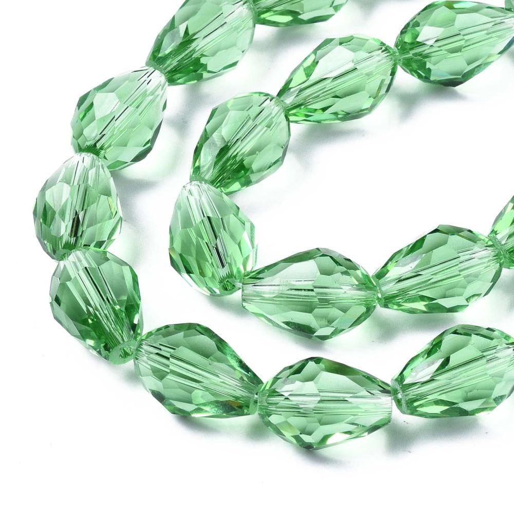 10 strand Glass Beads Strands Faceted teardrop Lime Green 15x10mm Hole: 1mm 50pcs/strand 26.6 inch