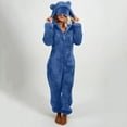 thumbnail image 3 of Women's Winter Plush Hooded Jumpsuit Home Clothes Pajamas Long Sleeves, Soft and Warm, Perfect for Loungewear and Cold Weather Indoors,Royal Blue,2XL, 3 of 7