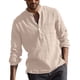 thumbnail image 2 of Camisa casual de algodón para hombre Camisa henley de manga larga con cuello redondo Tops albaricoque xxl oso de fresa Electrónica, 2 of 5