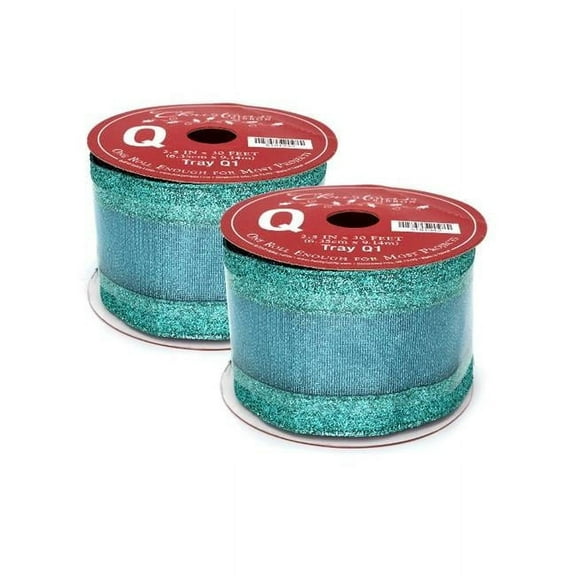 30 ft. Aqua Glitter RIbbon with Mesh Stripe