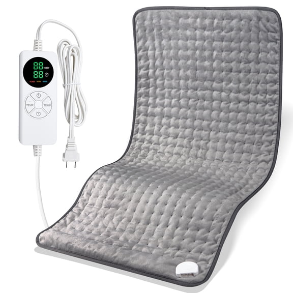 KINGTE Electric Heating Pad XXL 40"x20" for Back Pain Relief, Fast Heating Pad with 6 Heat Settings & 4 Timer Auto Shut-Off, Washable Flannel, Grey