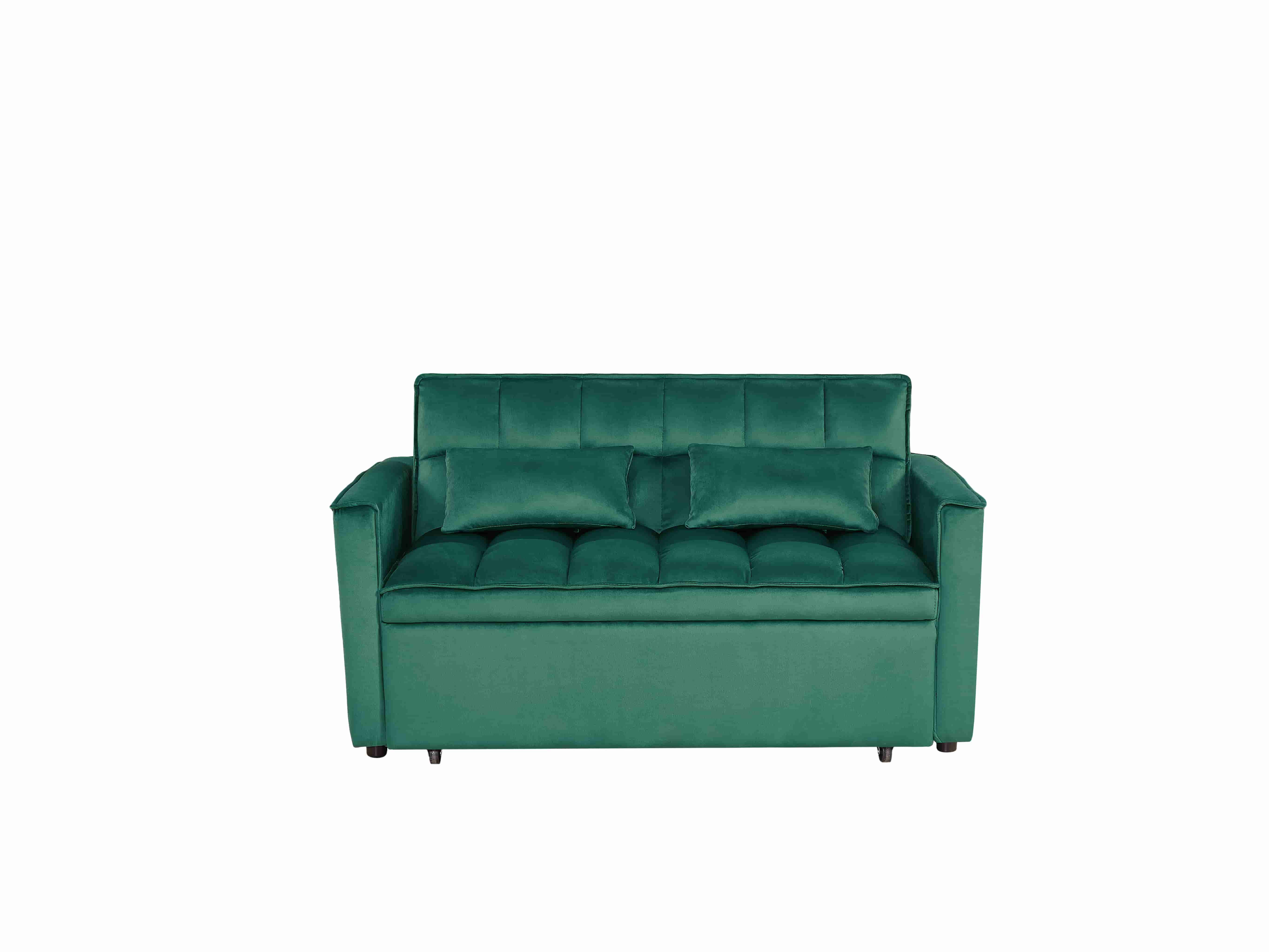 BSHTI 54-inch Pull-out Sleeper Sofa Bed, Velvet Upholstery, Solid Wood Frame, 3-Angle Adjustable Backrest, Storage Side Pocket, Twin-Size Bed, Green