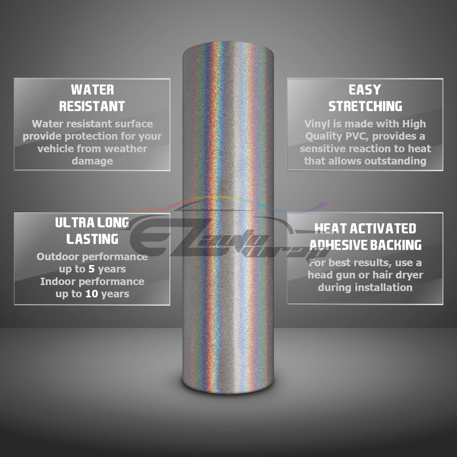 36"x60" Psychedelic Gray Gloss Metallic Rainbow Holographic Vinyl Wrap Sticker