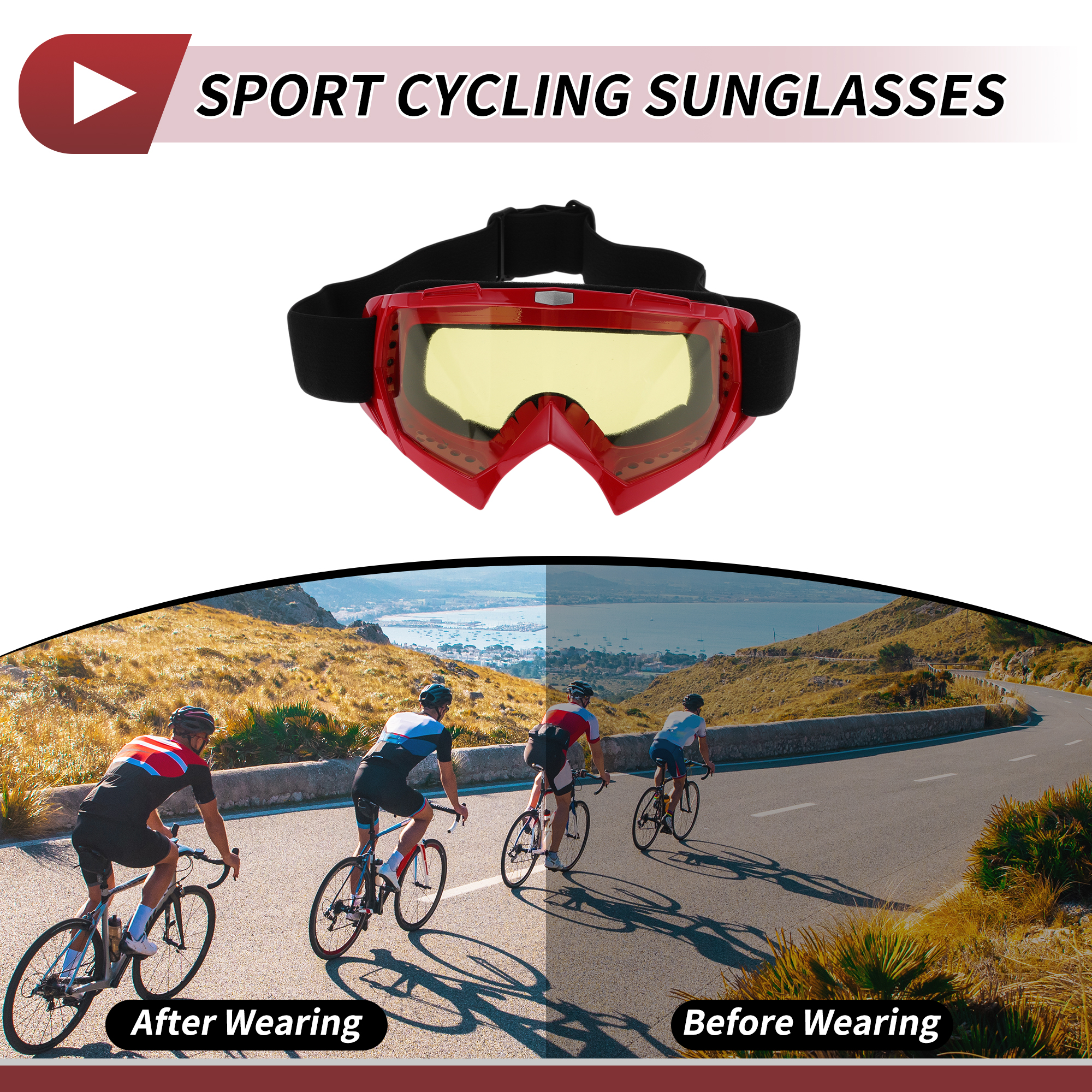 Unique Bargains 1 Set Motorcycle Riding Goggles PC TPU Outdoor Sports Sunglasses for Motocross Dirt Bike ATV Yellow Lens Red Frame