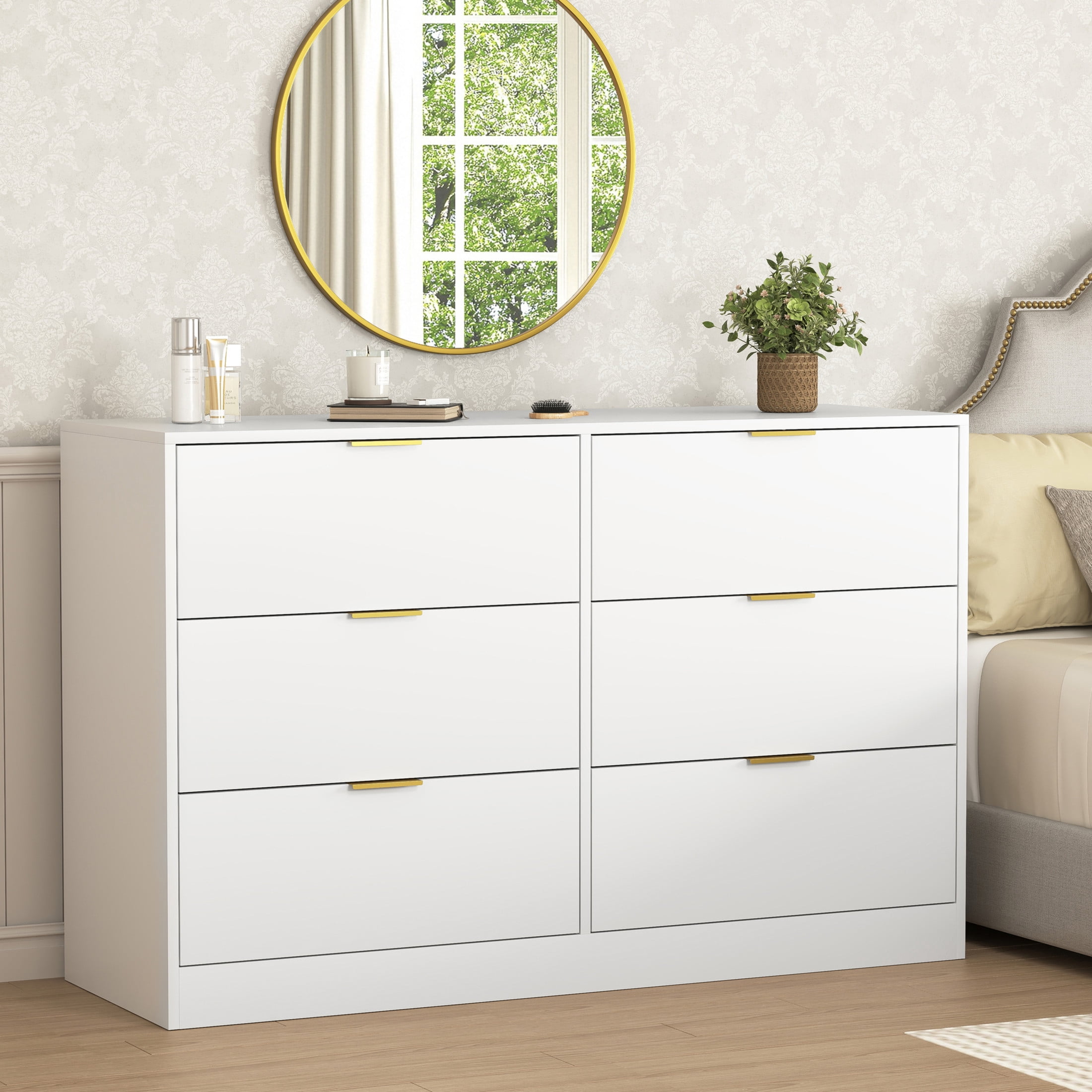 Noble House 6-Drawer Dresser, Wooden Storage Cabinet for Bedroom, Living Room, White