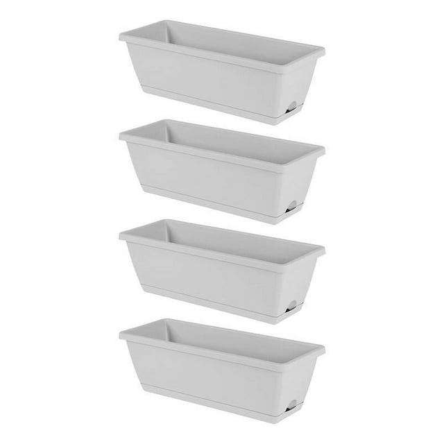 koolsoo 4 Pieces Flower Window Box Vegetable Planters with Trays for Windowsill Yard light grey