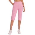 thumbnail image 3 of ZKunhua Womens High Waist Knee Length Capri Leggings Stretchy Workout Yoga Pants with Side Slits & Pockets, 3 of 7