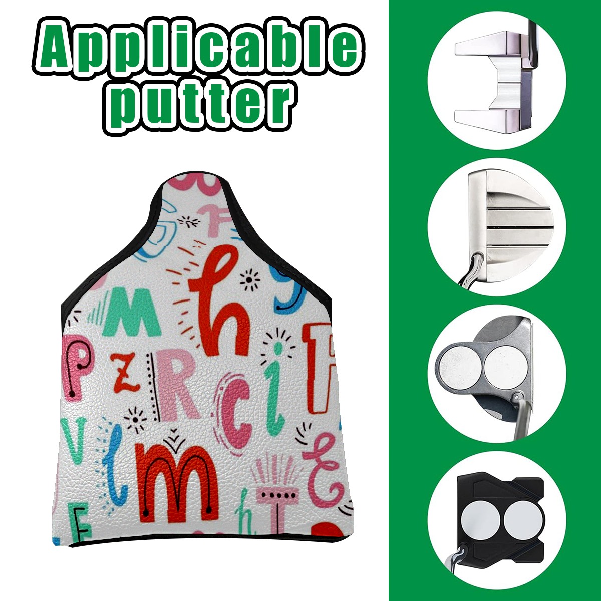 Golf Mallet Putter Cover Premium Leather Golf Putter Head Cover with Magnetic Closure, Golf Cover for Men and Women Alphabet Pattern